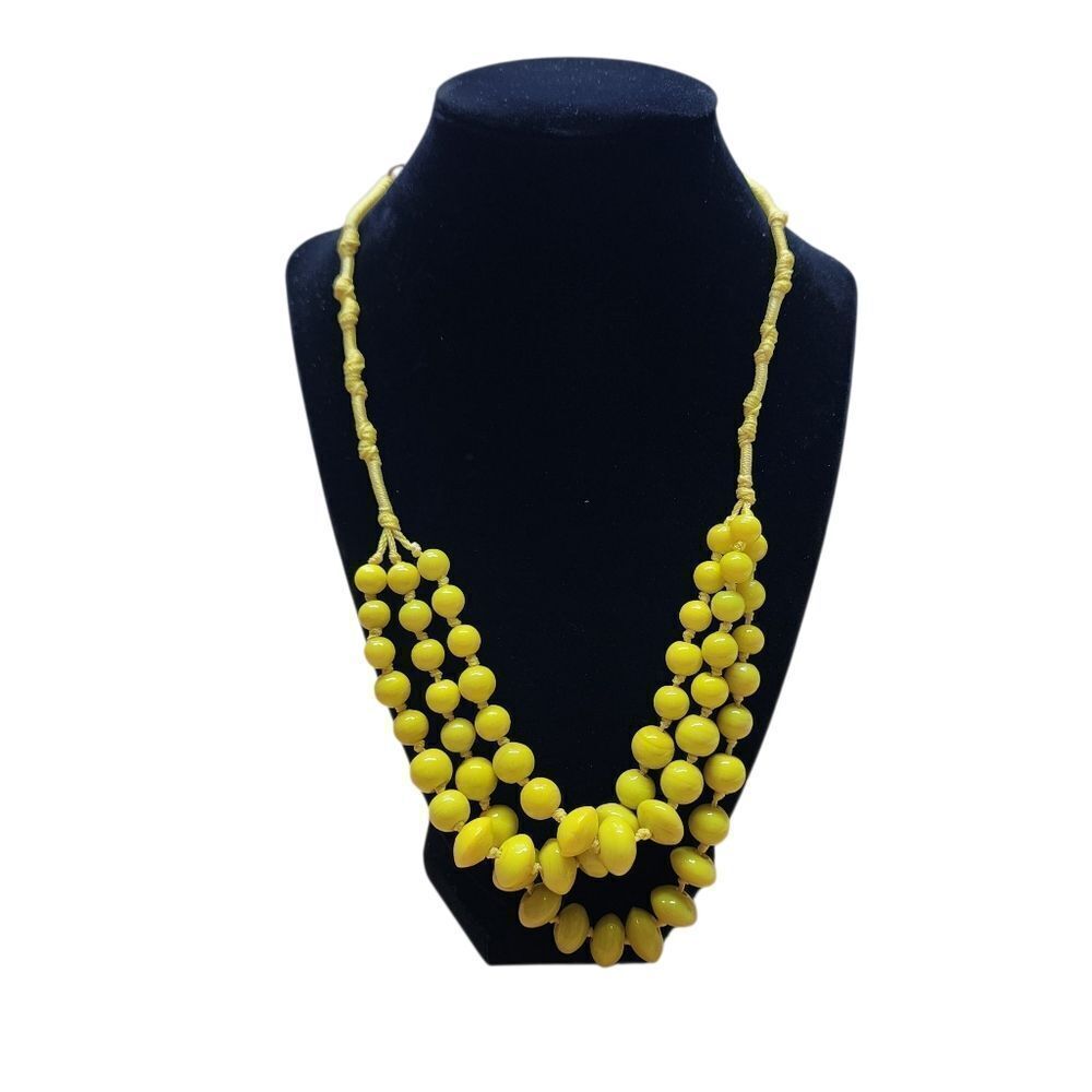 Yellow Glass Beaded Multistrand Necklace 22" Adjustable
